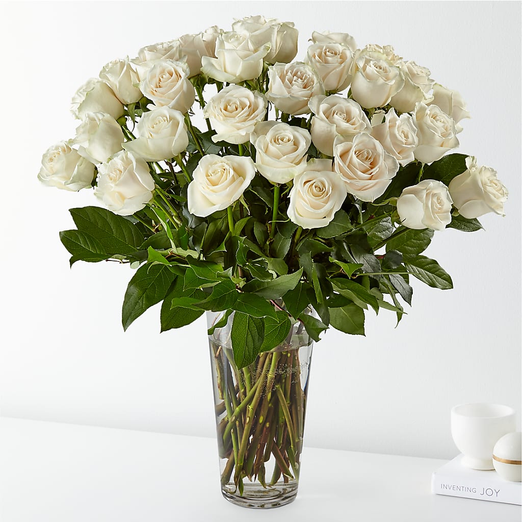 Long Stem White Rose Bouquet – Blooms And Gifts, Concord CA