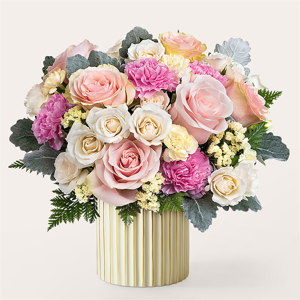 Blissful Moments Bouquet with Ivory Vase – Blooms And Gifts, Concord CA