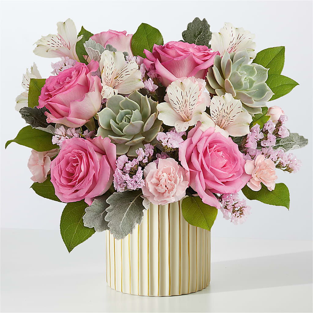 Dusty Rose Bouquet with Ivory Vase – Blooms And Gifts, Concord CA