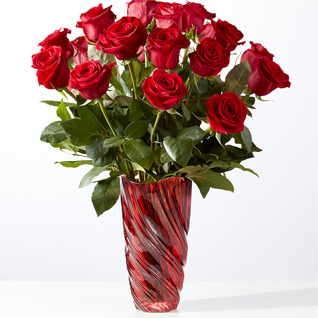 Classic Love Red Rose Bouquet with Luxe Swirl Vase – Blooms And Gifts, Concord CA