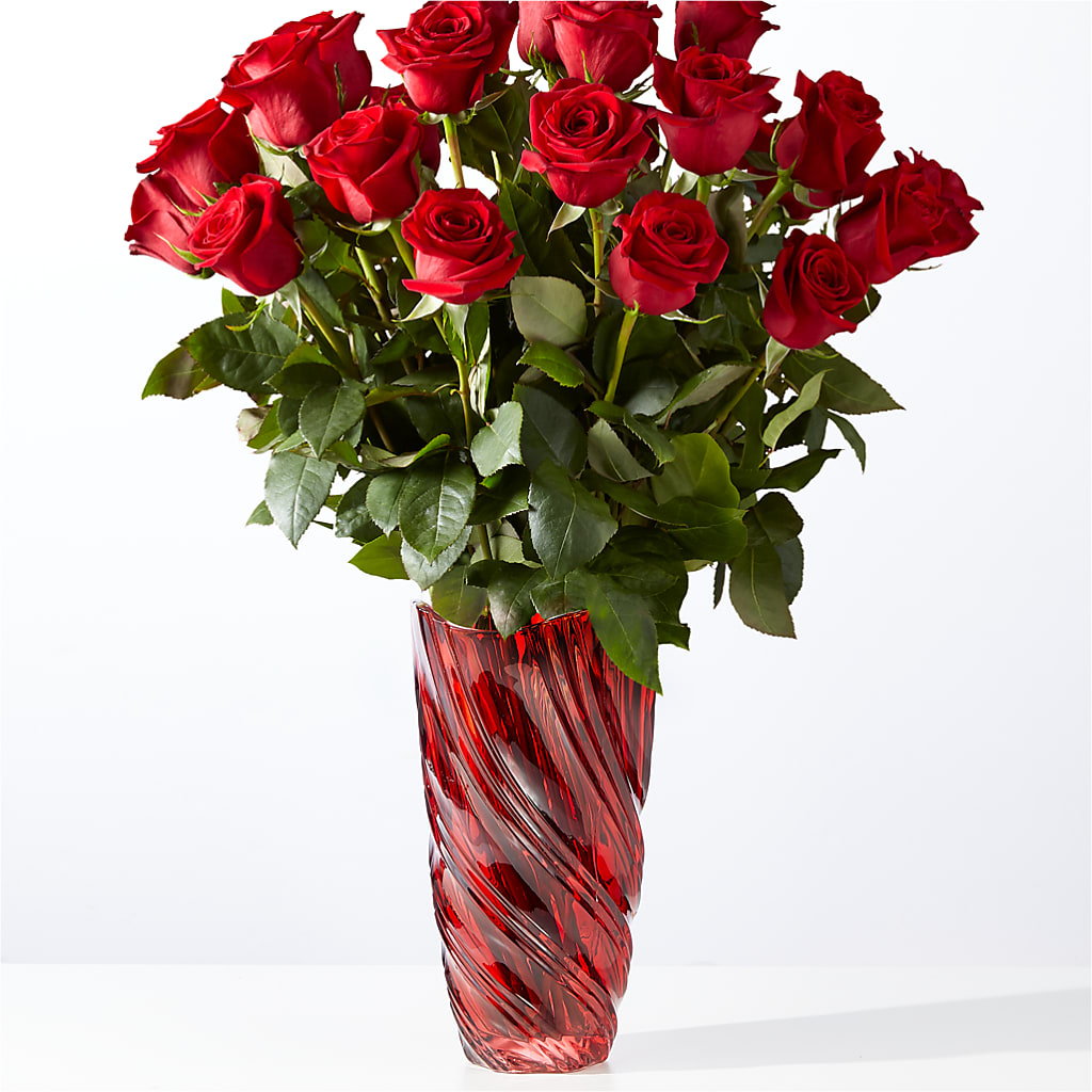 Classic Love Red Rose Bouquet with Luxe Swirl Vase – Blooms And Gifts, Concord CA