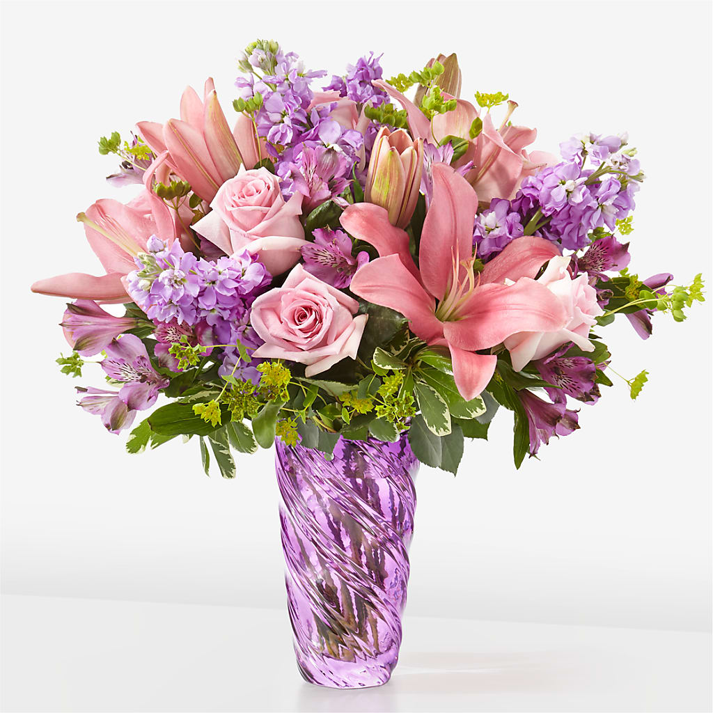 Precious Petals Bouquet with Luxe Swirl Vase – Blooms And Gifts, Concord CA