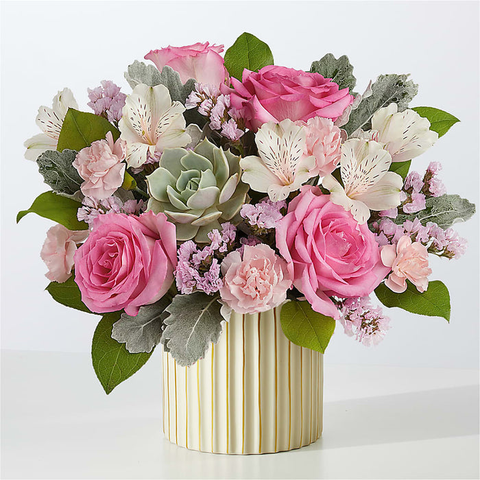 Dusty Rose Bouquet with Ivory Vase