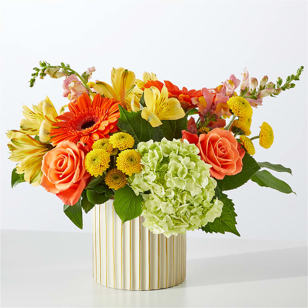Autumn Sunshine Bouquet with Ivory Vase –  Blooms And Gifts, Concord CA