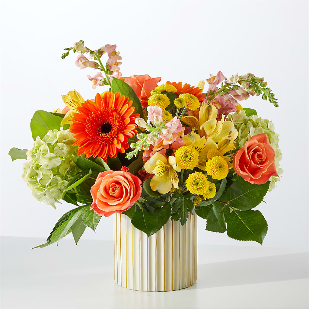 Autumn Sunshine Bouquet with Ivory Vase –  Blooms And Gifts, Concord CA