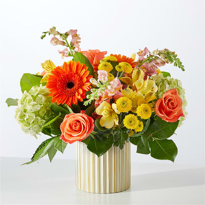Autumn Sunshine Bouquet with Ivory Vase –  Blooms And Gifts, Concord CA